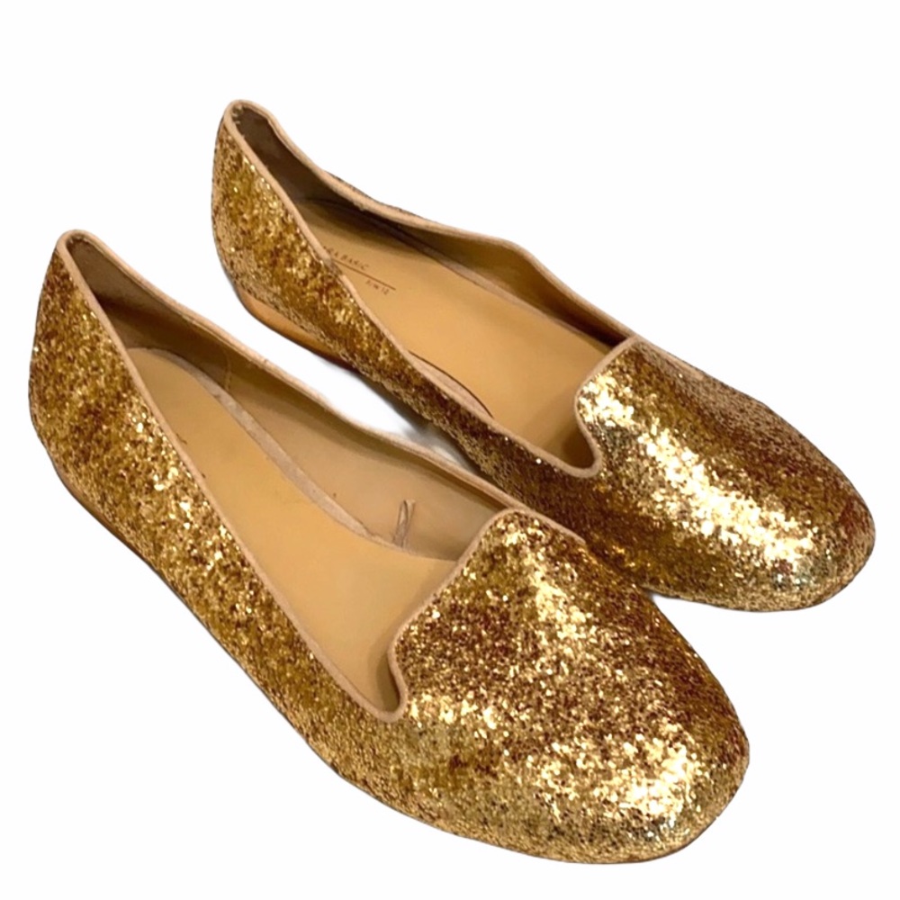 Zara gold glitter flats 39  Like New!!